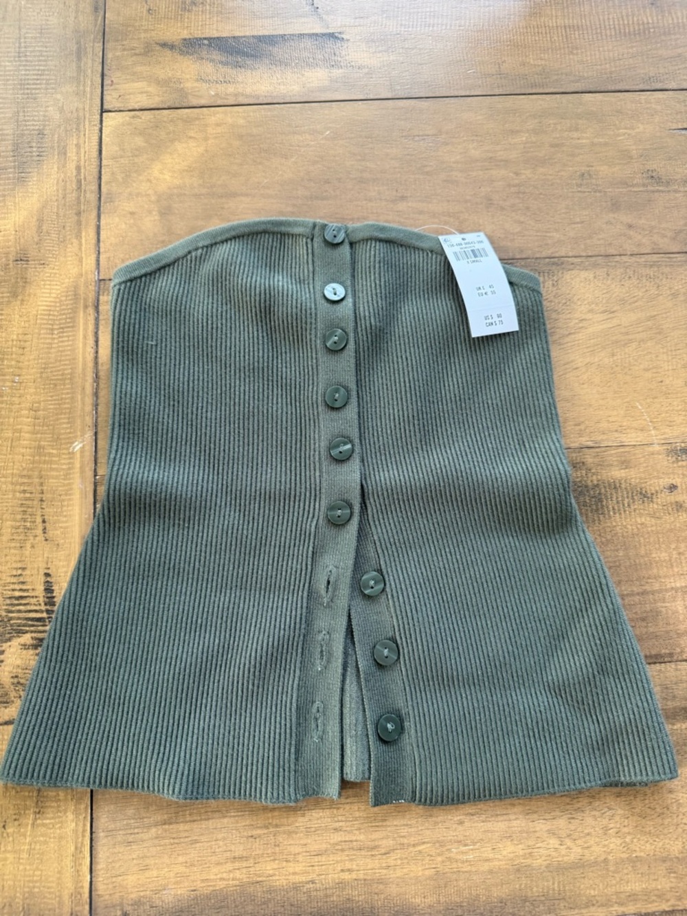 Abercrombie & Fitch Olive Green Ribbed Button-Front Strapless Top